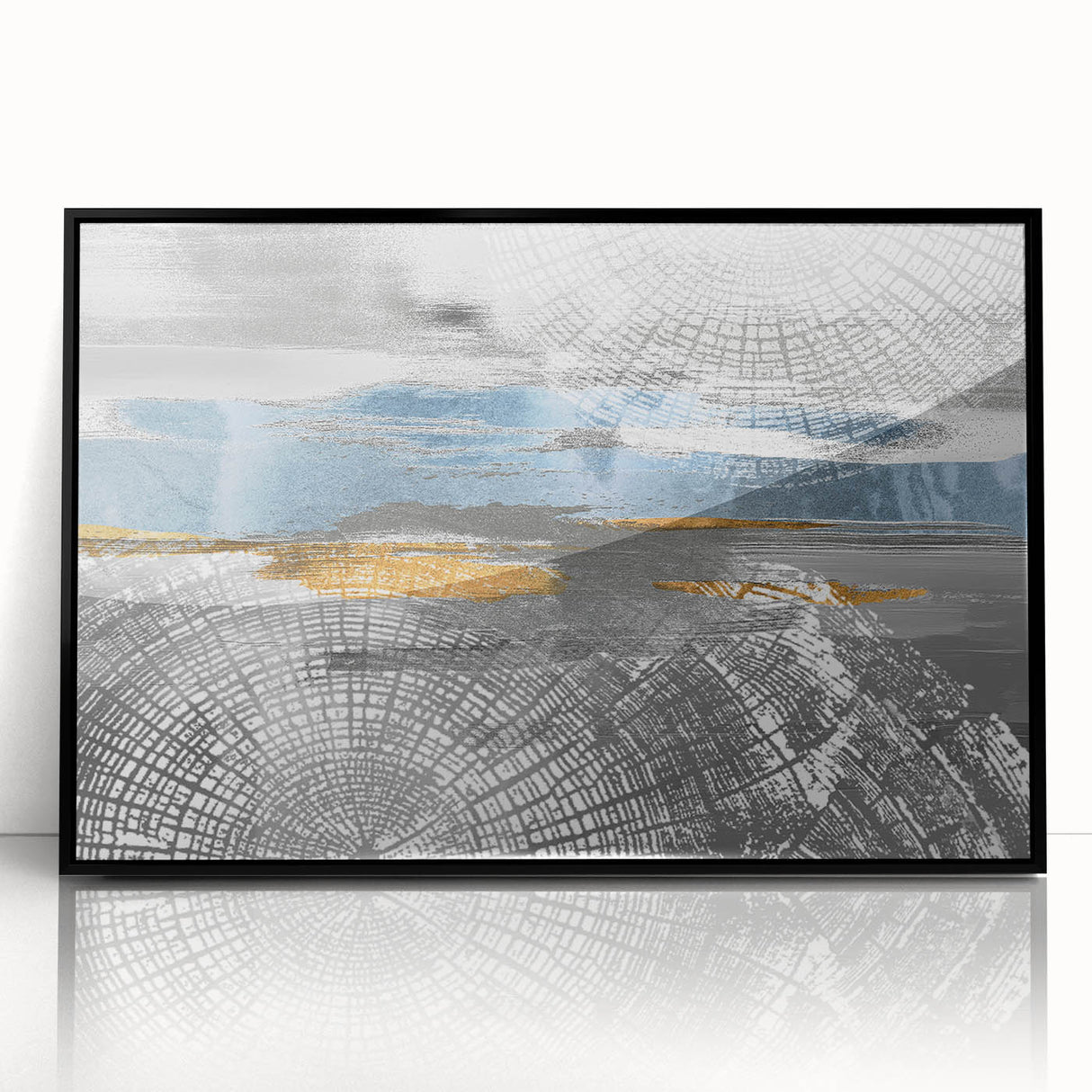 Framed wall art showcasing an abstract design with colorful strokes and lines on a black background, perfect for modern decor.