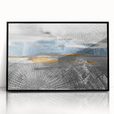 Framed wall art showcasing an abstract design with colorful strokes and lines on a black background, perfect for modern decor.
