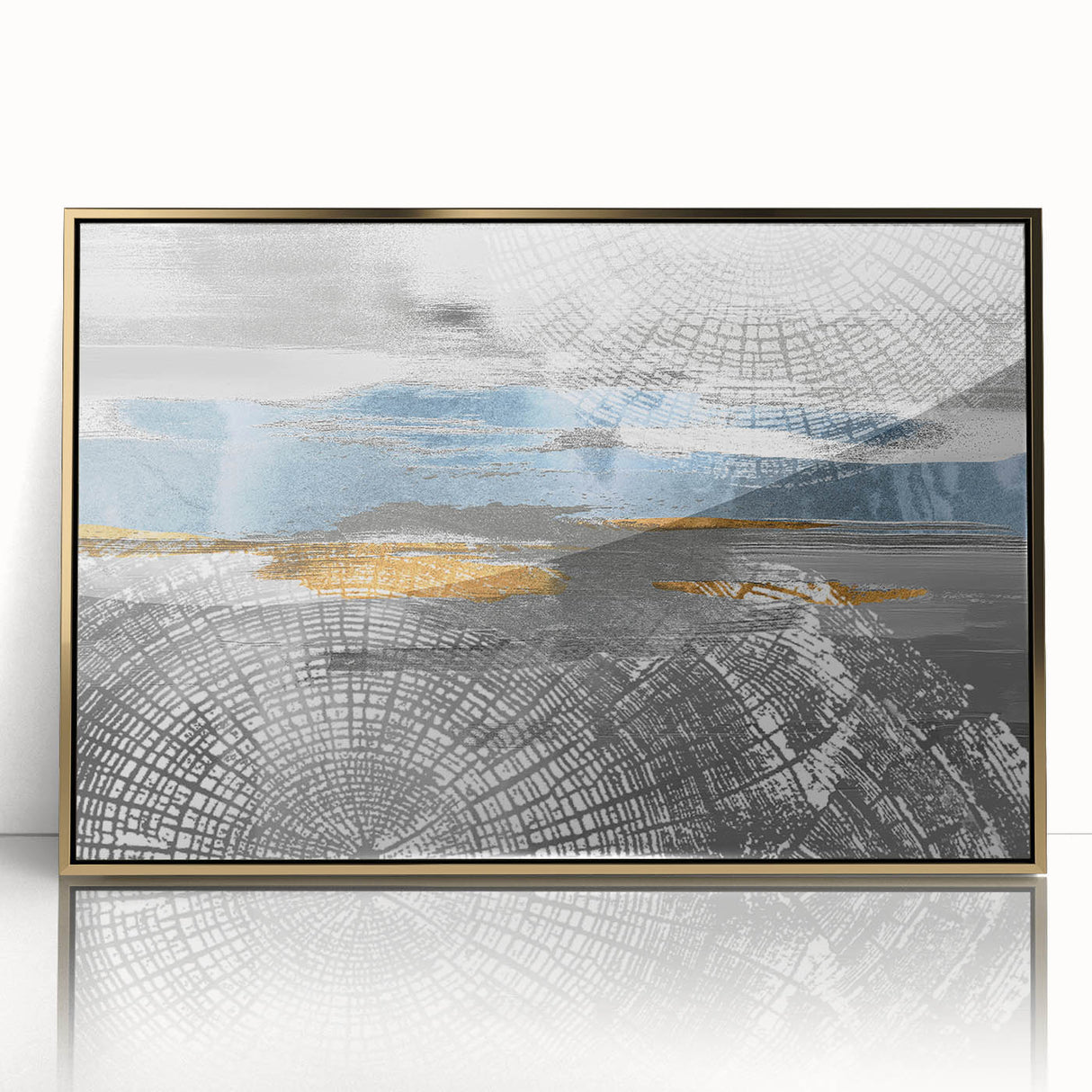 Framed wall art showcasing an abstract design with vibrant strokes and lines in gold and black, perfect for modern home decor.