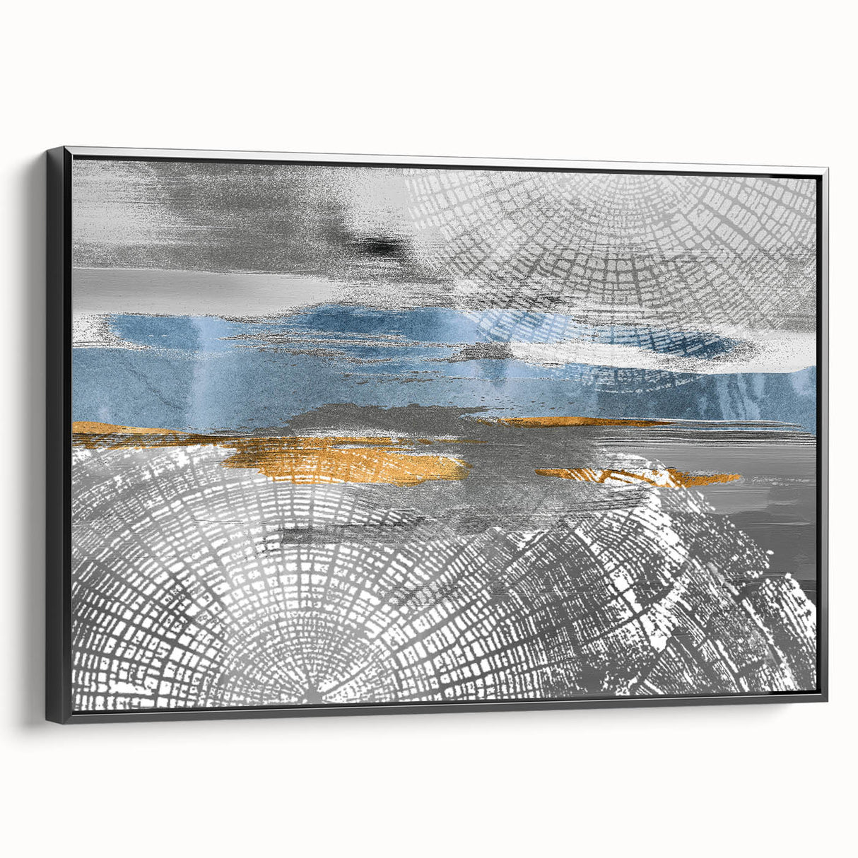 Framed abstract wall art showcasing vibrant strokes and lines in a modern design with a black frame, perfect for contemporary decor.