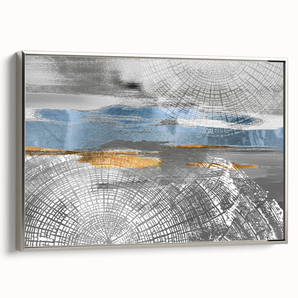 Framed wall art showcasing an abstract design of colorful strokes and lines in silver frame, perfect for modern home decor accents.