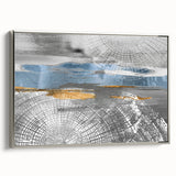 Framed wall art showcasing an abstract design of colorful strokes and lines in silver frame, perfect for modern home decor accents.
