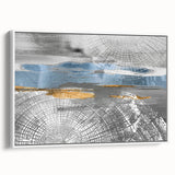 Framed abstract wall art featuring colorful strokes and lines in vibrant hues, elegantly displayed from a side view against a white background.