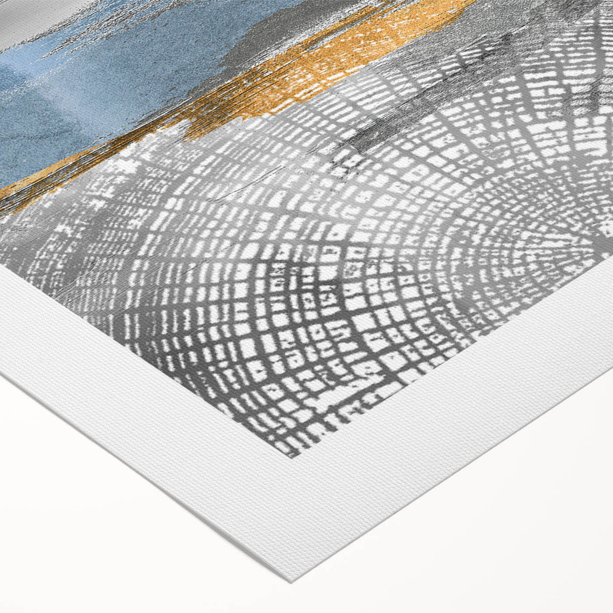 Abstract wall art canvas print featuring vibrant strokes and lines in shades of blue, orange, and yellow, ideal for modern home decor.