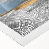 Abstract wall art canvas print featuring vibrant strokes and lines in shades of blue, orange, and yellow, ideal for modern home decor.