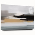 Abstract wall art featuring vibrant strokes and lines in bold colors, displayed in an acrylic glass frame with side view showcasing pin mounting details.