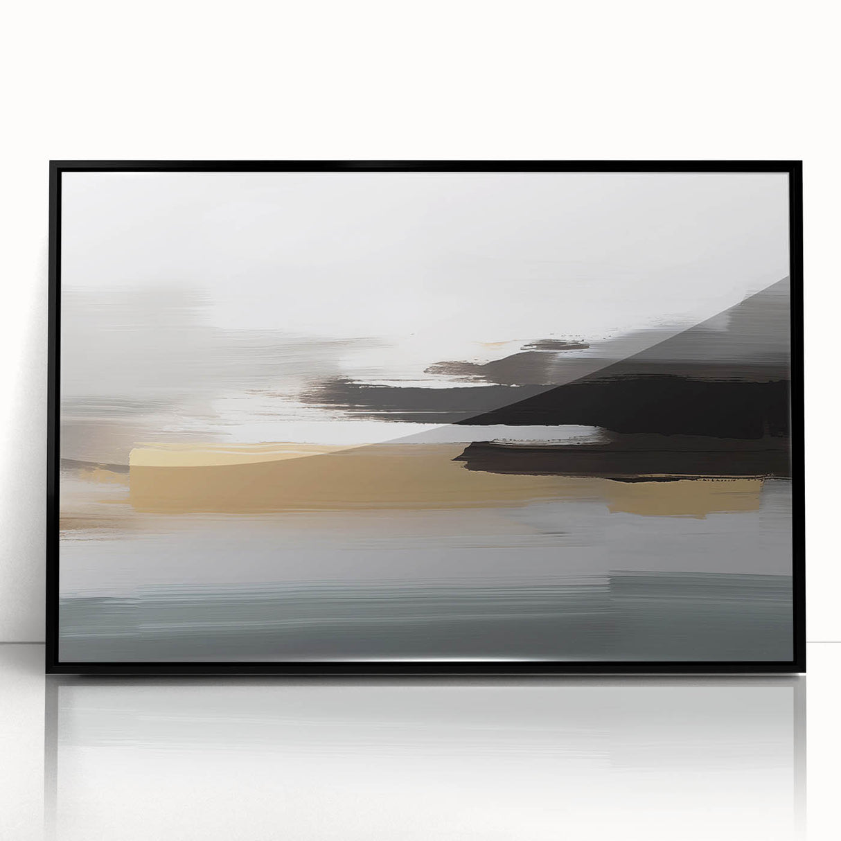 Framed abstract wall art showcasing vibrant strokes and lines in a modern design, featuring a sleek black frame for contemporary decor.