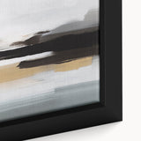 Close-up of a framed abstract wall art piece showcasing vibrant strokes and lines in a colorful design, perfect for modern decor.