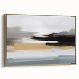 Framed canvas wall art showcasing an abstract design of gold strokes and lines, adding a modern touch to home decor.
