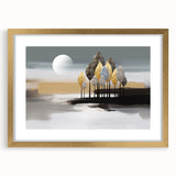 Framed abstract wall art showcasing colorful strokes and lines in gold and black, elegantly displayed with a white mat for a modern aesthetic.