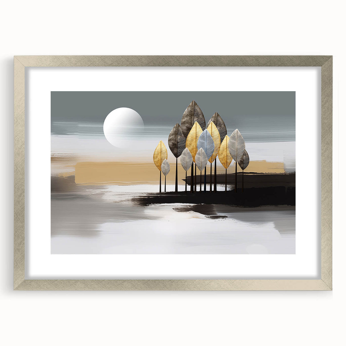 Framed abstract wall art featuring colorful strokes and lines in silver frame with mat, ideal for modern home decor and artistic enhancement.