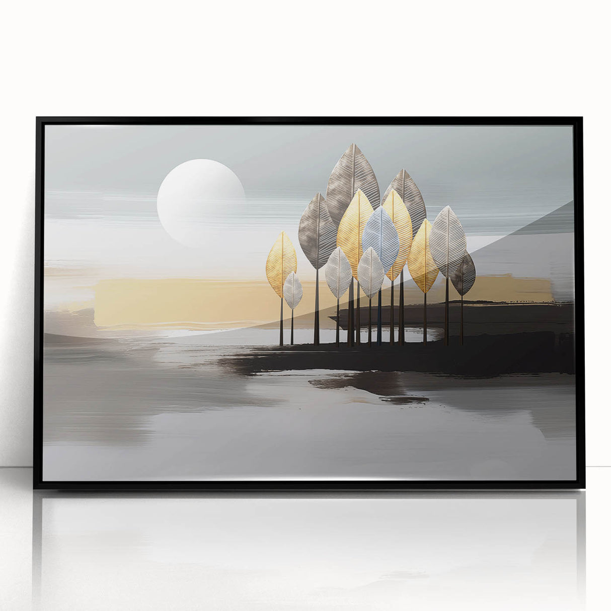 Framed abstract wall art showcasing dynamic strokes and lines in a modern black design, perfect for contemporary home decor accents.