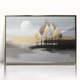 Framed abstract wall art piece showcasing an intricate design of colorful strokes and lines, finished with a sleek gold frame, perfect for modern decor.