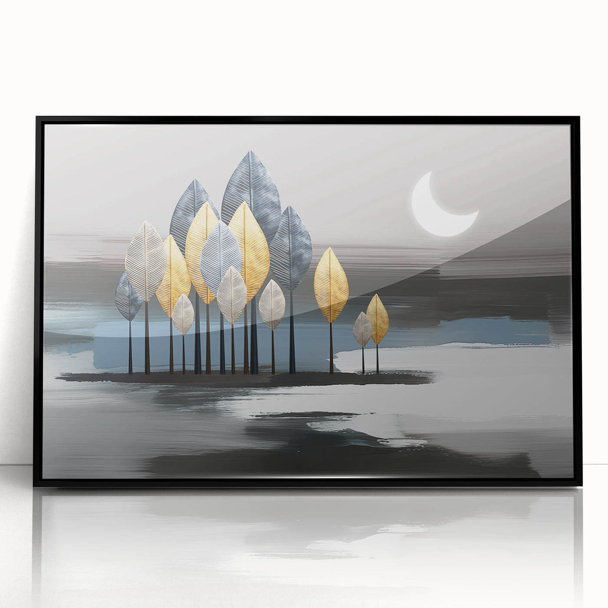 Framed wall art showcasing an abstract design of colorful strokes and lines, made with acrylic materials, ideal for modern decor.