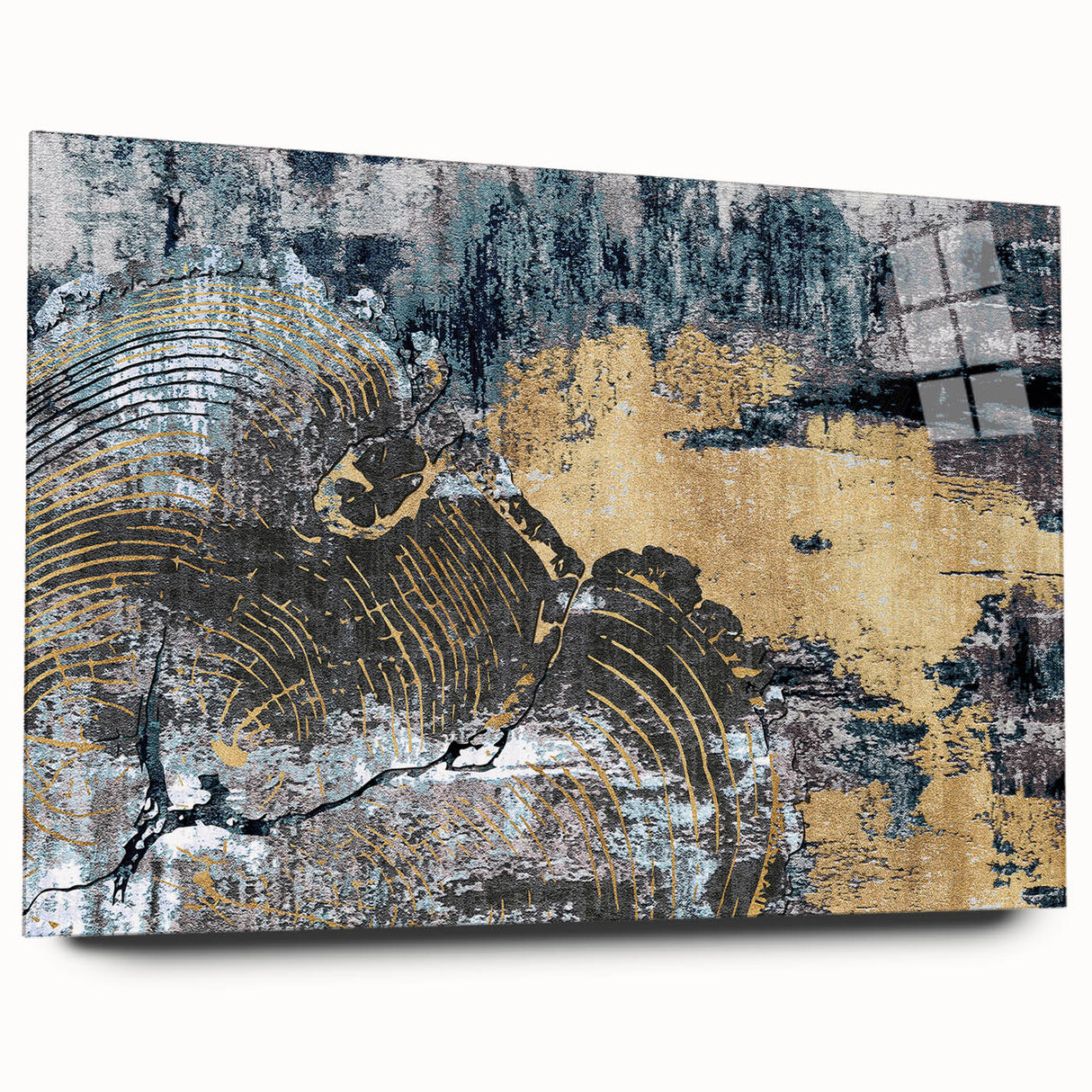 Abstract wall art featuring colorful strokes and lines, presented in a sleek acrylic glass frame, showcasing a modern design ideal for contemporary decor.