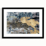 Abstract wall art featuring bold strokes and lines in a modern design, framed with a black mat, showcasing a minimalist aesthetic suitable for contemporary decor.