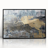 Framed acrylic wall art featuring an abstract design of colorful strokes and lines in a modern style, set against a sleek black frame, ideal for contemporary home decor.