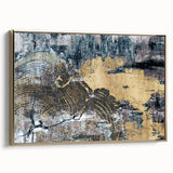Framed wall art showcasing an abstract design with gold strokes and lines on a textured canvas, perfect for modern decor enhancement. Ideal for living rooms or offices, this piece adds a touch of elegance and sophistication to any space.