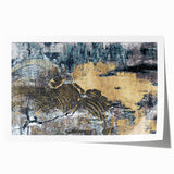 Abstract wall art print featuring vibrant strokes and lines in shades of blue, orange, and yellow, ideal for modern decor. Perfect for enhancing living spaces with a contemporary touch.