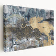 Stretched canvas wall art showcasing an abstract design with colorful strokes and lines, ideal for modern decor. Side view highlights the canvas edges and vibrant hues.