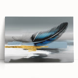 Abstract wall art canvas featuring vibrant strokes and lines in shades of blue, orange, and yellow, perfect for modern decor or artistic accents.