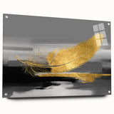 Acrylic wall art collection showcasing an abstract design with colorful strokes and lines, displayed in a modern setting with pins for hanging.