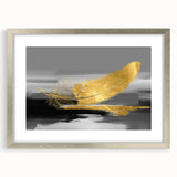 Abstract wall art print showcasing elegant strokes and lines in soft pastel colors, framed with a silver mat for a modern decor aesthetic.