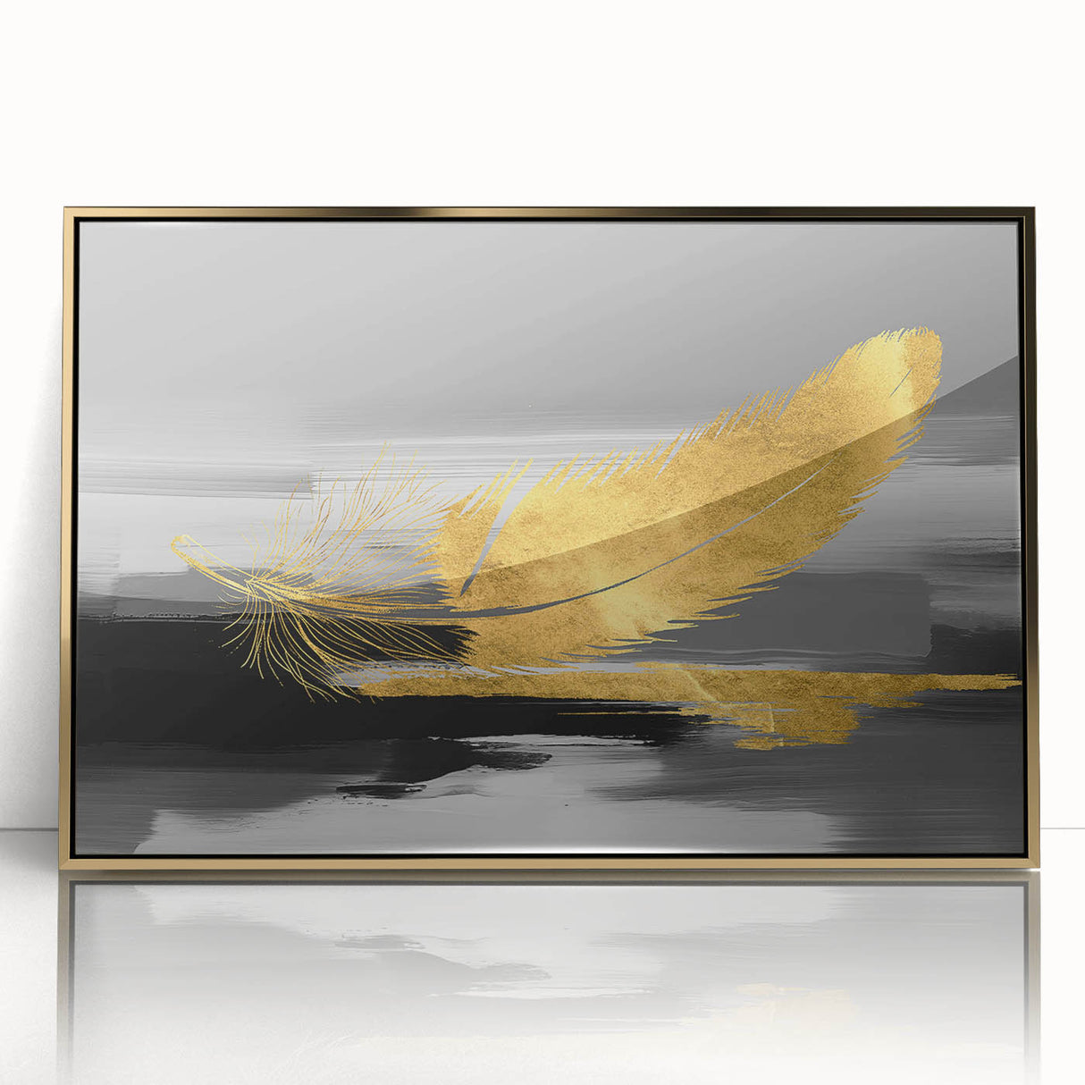 Framed wall art showcasing an abstract design of colorful strokes and lines in gold and neutral tones, perfect for modern home decor.