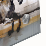 Close-up view of an abstract wall art design showcasing colorful strokes and lines on acrylic glass, ideal for modern home decor.