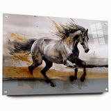 Acrylic glass wall art showcasing an abstract design of colorful strokes and lines, elegantly displayed with holding pins for a modern touch.