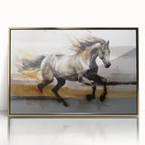 Framed abstract wall art showcasing a modern design with gold strokes and lines on a white background, enhancing contemporary decor.