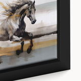 Close-up of a framed canvas wall art piece showcasing an abstract design with vibrant strokes and lines in rich colors, perfect for modern decor.