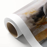 Abstract wall art print showcasing vibrant strokes and lines in shades of blue, orange, and yellow, perfect for modern home decor.