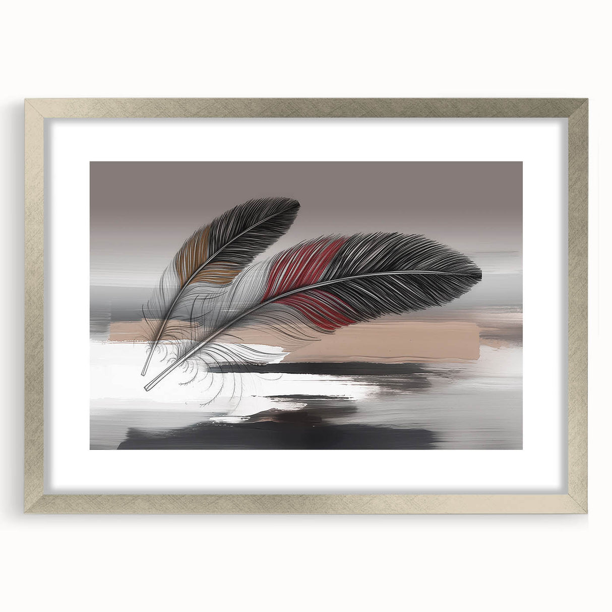 Abstract strokes and lines design in a silver frame with matting, showcasing a modern wall art piece ideal for contemporary decor.