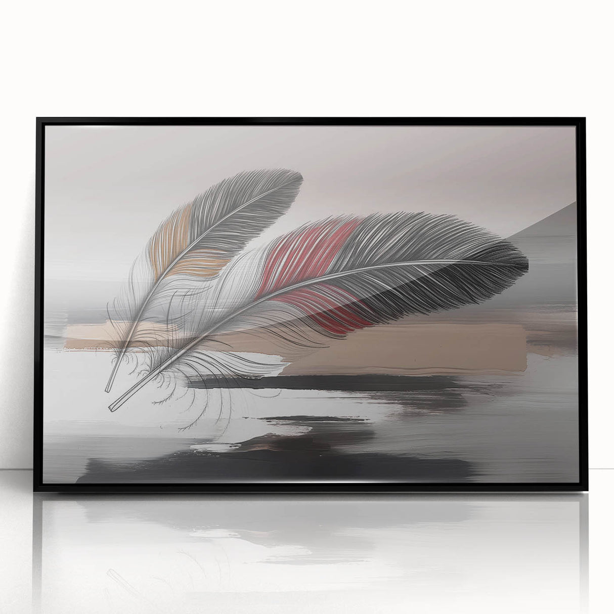 Framed wall art featuring an abstract design of colorful strokes and lines, showcased in a sleek black frame, perfect for modern decor.