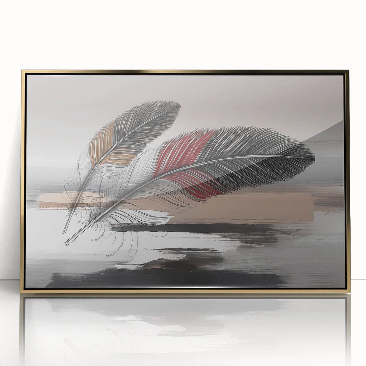 Abstract wall art showcasing bold strokes and lines in a modern design, framed in gold, ideal for contemporary home decor.