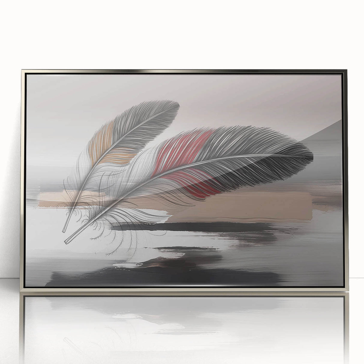 Framed abstract wall art featuring vibrant strokes and lines in silver and blue hues, perfect for modern decor in living spaces.