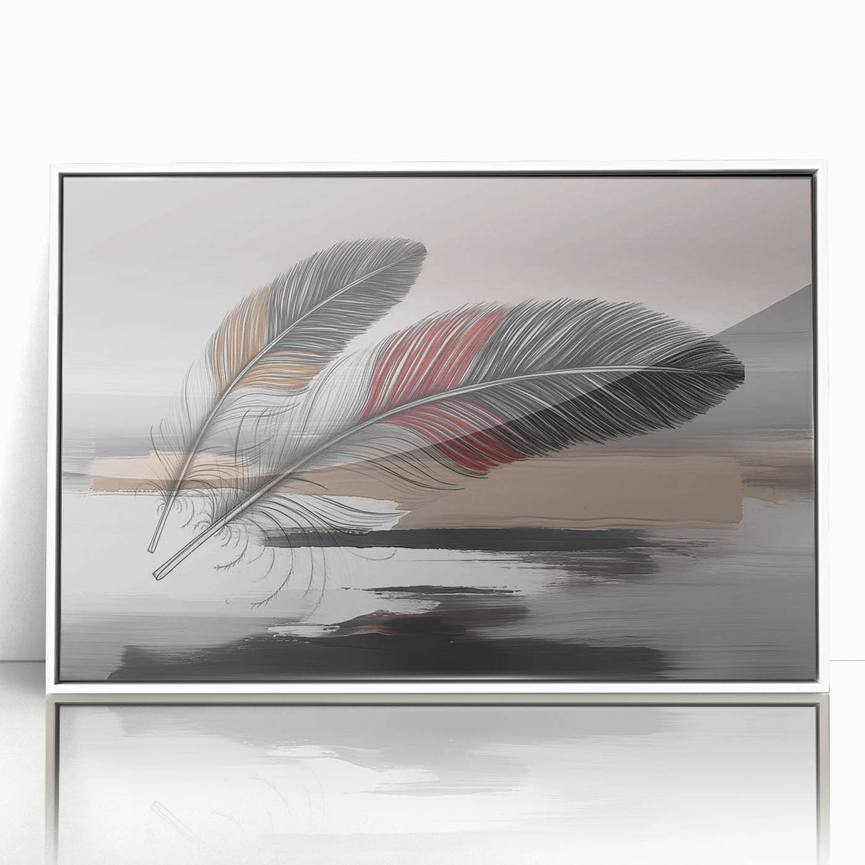 Framed wall art showcasing an abstract design with colorful strokes and lines, set in a modern white frame, perfect for contemporary decor.