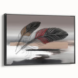 Framed canvas wall art showcasing an abstract design with dynamic black strokes and lines, featuring a sleek side view that emphasizes its modern aesthetic.