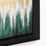 Close-up of a framed canvas wall art piece showcasing an abstract design with colorful strokes and lines, perfect for modern home decor accents.