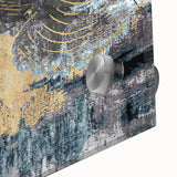 Abstract wall art design featuring vibrant strokes and lines in a colorful palette, showcasing a modern aesthetic perfect for contemporary home decor. The piece is presented in a close-up view, highlighting the intricate details and textures of the acrylic glass material, ideal for art enthusiasts seeking unique interior accents.