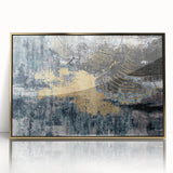 Framed abstract wall art featuring dynamic gold strokes and lines on a white background, adding a modern touch to home decor, perfect for contemporary interiors.