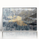 Framed wall art featuring an abstract design of colorful strokes and lines in vibrant shades of blue, pink, and yellow, set against a clean white background, perfect for modern decor.