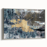 Framed canvas wall art showcasing an abstract design of colorful strokes and lines with a sleek silver frame, adding a modern touch to home decor.