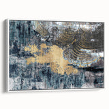 Framed canvas wall art showcasing an abstract design of colorful strokes and lines on a white background, ideal for modern home decor. The side view highlights the sleek frame, enhancing its contemporary aesthetic.