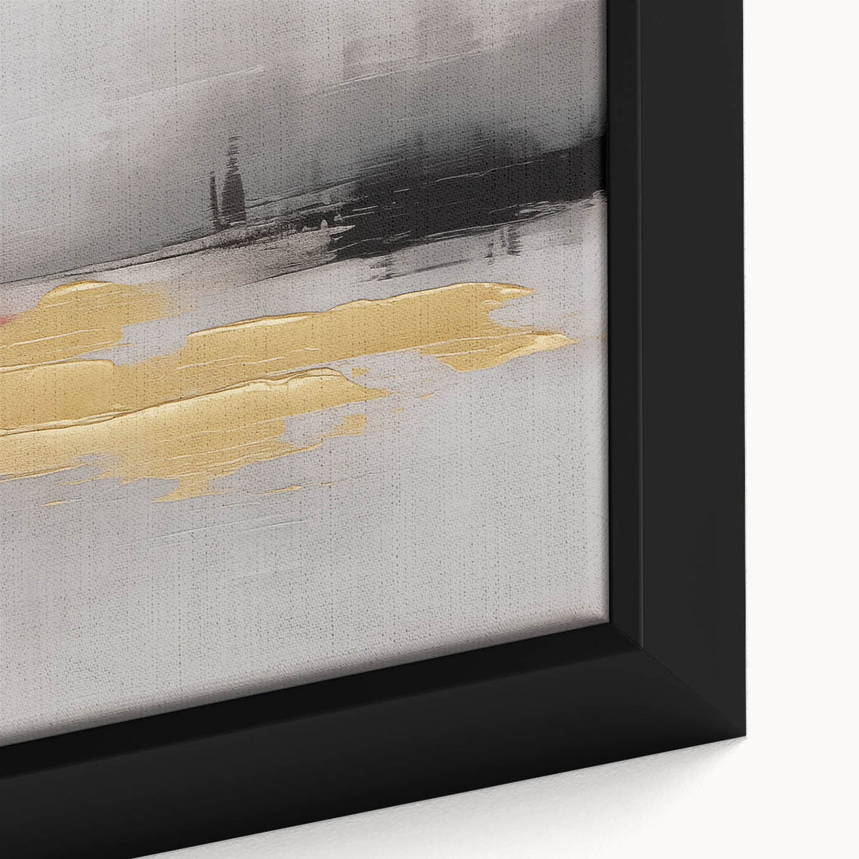 Framed canvas art showcasing an abstract design of colorful strokes and lines, perfect for modern decor. Close-up highlights texture and vibrant hues, enhancing any space.