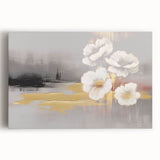 Abstract wall art featuring vibrant strokes and lines in shades of blue, orange, and yellow on stretched canvas, ideal for modern decor and artistic expression.