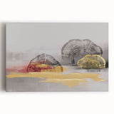 Abstract canvas wall art showcasing colorful strokes and lines in vibrant hues of blue, pink, and gold, ideal for modern home decor or office spaces.