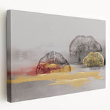 Abstract strokes and lines create a vibrant design on a stretched canvas wall art piece, showcasing bold colors and modern aesthetics, perfect for contemporary decor.