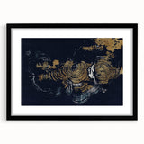 Abstract wall art featuring dynamic strokes and lines in a contemporary design, framed with a sleek black matte finish, ideal for modern home decor.